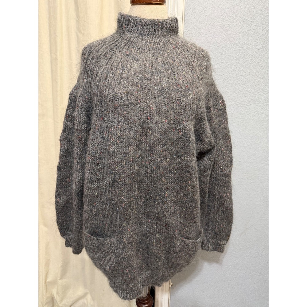 Paul Et Duffier Vintage 80s Mohair Blend Sweater S Mock Neck Confetti Grey